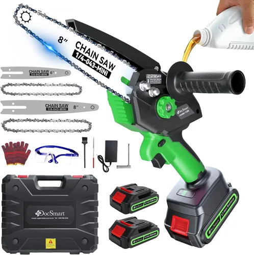 Miniatura 18 de Mini motosierra de 8 pulgadas con motor sin escobillas de 1000 W, 2 baterías recargables, motosierra pequeña de mano para cortar madera, regalos