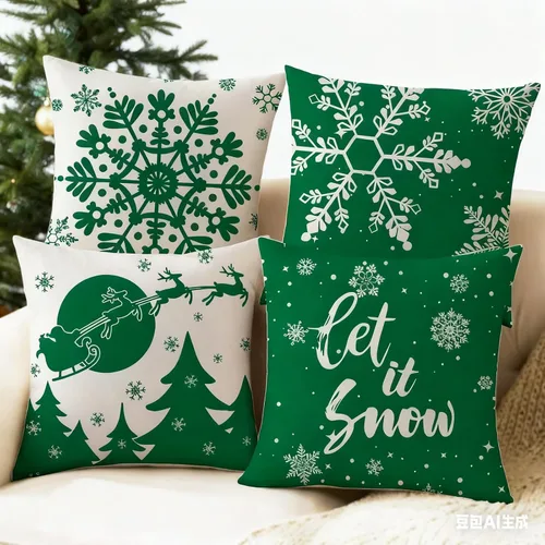 Miniatura 8 de JOJOGOGO Juego de 4 fundas de almohada rojas de copo de nieve de 18 x 18 pulgadas, almohadas decorativas Let It Snow de 18 x 18 pulgadas