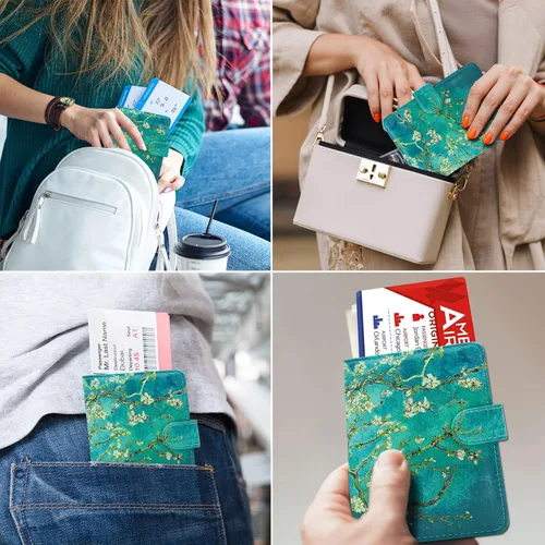 Miniatura 4 de RSAquar Combo de portatarjetas de pasaporte y vacunación, funda de pasaporte, funda de cuero para tarjetas de viaje, accesorios con bloqueo RFID