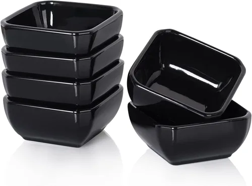 DELLING Juego de cuencos de cerámica ultra fuertes de 3 onzas, cuencos de salsa de inmersión negros/platos para salsa de tomate, soja, barbacoa y