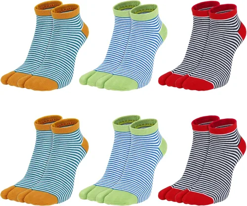 Miniatura 2 de kilofly 6 pares de calcetines Tabi unisex a rayas divididos de 2 dedos