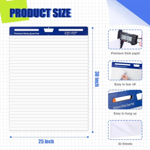 Miniatura 2 de ReliThick 12 almohadillas adhesivas de caballete, 25 x 30 pulgadas, blanco, forrado, 30 hojas/bloc, papel de tabla de anclaje para profesores, tabla