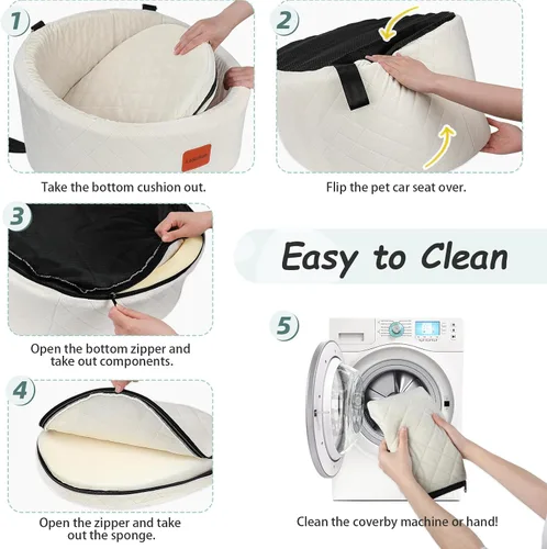 Miniatura 6 de Lealchum Asiento de automóvil para perros pequeños de hasta 30 libras, relleno de tela ultra suave en espuma viscoelástica cómoda, paseo feliz