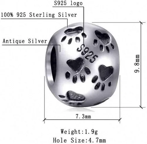 Miniatura 2 de ABUN Abalorio de plata de ley 925 con diseño de huella de perro para pulseras, regalos de madre