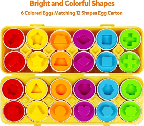 Miniatura 2 de Montessori - Juego de 12 huevos geométricos, juego de rompecabezas de huevos de color y forma, huevos a juego para niños pequeños de 1 a 3 años