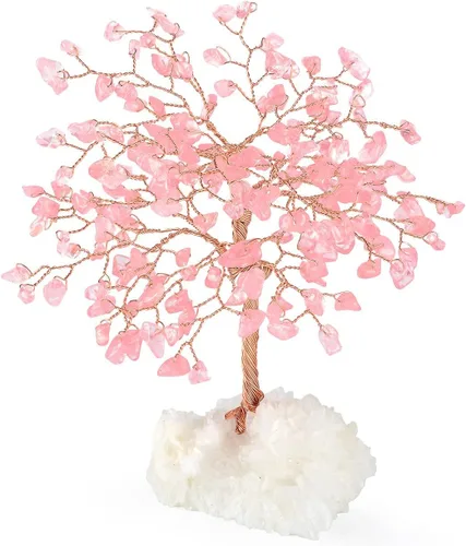Miniatura 8 de Árbol de la Vida de Cristal de Piedras Preciosas, Base de Racimo de Cuarzo Rosa Natural y Cuarzo Transparente, Cristal Curativo de Energía Positiva