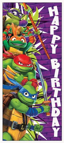 Miniatura 4 de Póster de cumpleaños de las Tortugas Ninja Mutantes Adolescentes – 27 x 60 pulgadas, 1 unidad Llamativa decoración de fiesta para fiestas