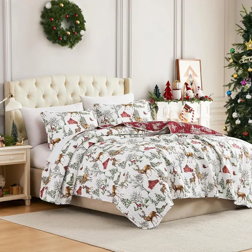 Miniatura 9 de Southshore Fine Living Edredón de Navidad Twin XL Juego de Ropa de Cama, Colcha de Navidad Reversible Estilo Farmhouse, Sobrecama Twin XL - Cuadros