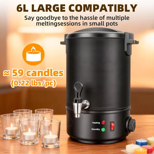 Miniatura 3 de Faazy Derretidor de cera de 13 libras para hacer velas, cera eléctrica grande con control de temperatura y boquilla de vertido sin obstrucciones