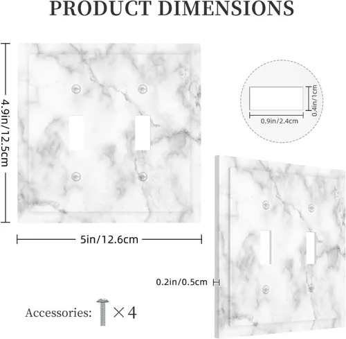 Miniatura 5 de Cubierta decorativa de interruptor de luz de mármol blanco y gris, placa frontal de plástico de 2 bandas para decoración de baño, hogar, dormitorio