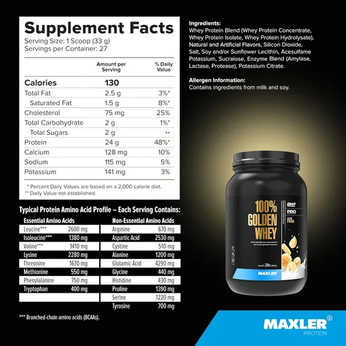 Miniatura 6 de Maxler Proteína de suero de leche 100% dorada, 0.94 onzas de proteína por porción, proteína de suero en polvo para antes del entrenamiento