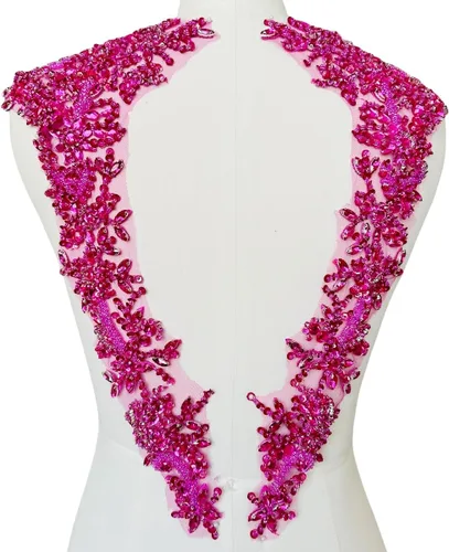 Miniatura 15 de Apliques hechos a mano con cuentas de diamantes de imitación para coser en parche de encaje de cristal, 1 par para ropa de bricolaje, vestido