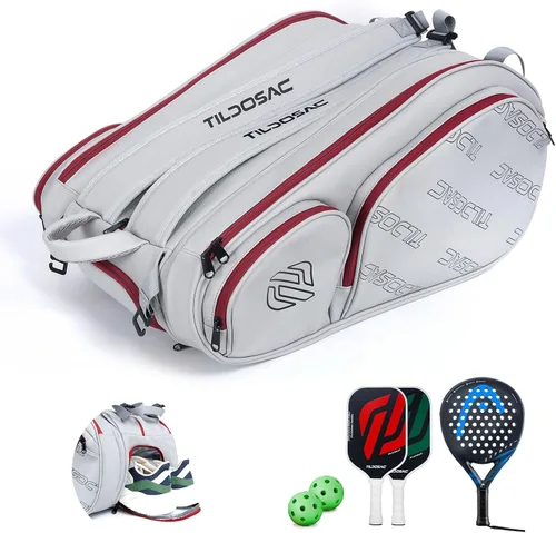 Miniatura 11 de TILDOSAC Bolsa desmontable 2 en 1 para pickleball y pádel para hombres y mujeres Compartimento para raquetas aislado con lámina térmica Para