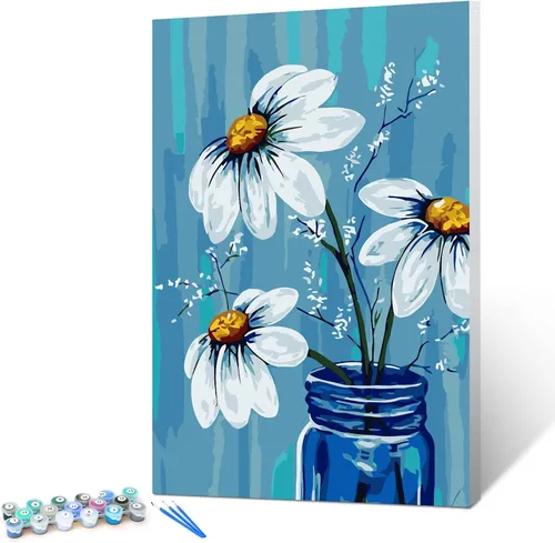 Ginkko Pintura por números para adultos, niños, principiantes, con marco de madera, fácil, acrílico sobre lienzo, 12x16 pulgadas, con pinturas y