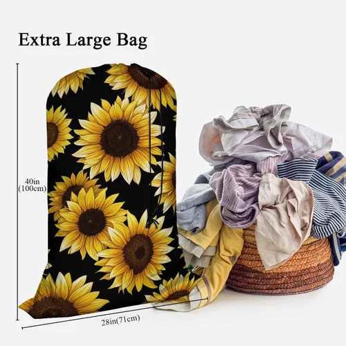 Miniatura 3 de Swono Cesta de lavandería de gran capacidad, diseño de girasoles, ramo romántico de hojas florales clásicas, cestas de almacenamiento