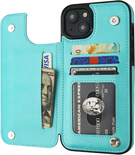 Miniatura 12 de ONETOP - Funda tipo cartera compatible con iPhone 15 Plus con soporte para tarjetas, funda de cuero PU con soporte y ranuras para tarjetas, doble