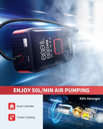 Miniatura 3 de LASFIT TK1 Compresor de aire portátil para inflador de neumáticos, bomba de aire inalámbrica para camioneta, SUV, bomba de aire de coche de alta