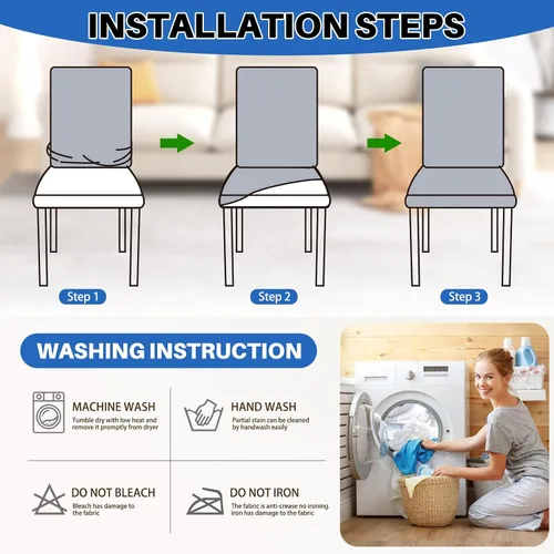 Miniatura 9 de Dioxide Fundas de Silla de Alto Estirar para Sillas de Comedor, Juego de Fundas de Silla de Comedor Lavables de 4, Fundas de Asiento de Silla