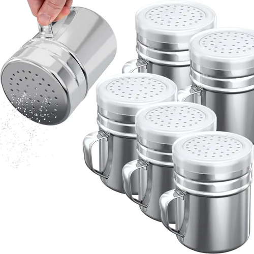 Miniatura 10 de CUSINIUM Cocteleras de dragado de sal y pimienta de acero inoxidable de 6 onzas, con tapa de plástico, con asa, paquete de 4