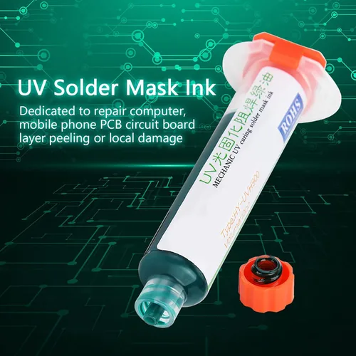 Miniatura 2 de Kit de reparación de máscara de soldadura de placa de circuito PCB, linterna y tinta resistente a la soldadura de curado