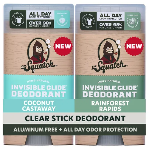 Dr. Squatch Invisible Glide Natural Desodorante para hombre, deslizamiento suave, sin manchas, desodorante sin aluminio para hombres, seguro para