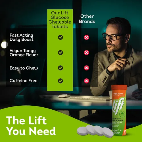 Miniatura 5 de Lift Comprimidos energéticos masticables de glucosa de acción rápida Naranja Tubo de 10 quilates (paquete de 12)