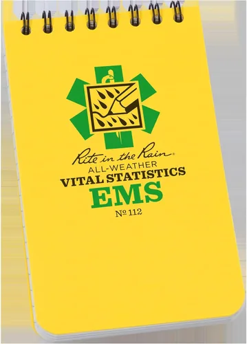 Rite in the Rain All-Weather EMS. anotador, 3" x 5", tapa amarilla, páginas de estadísticas vitales (N°. 112)