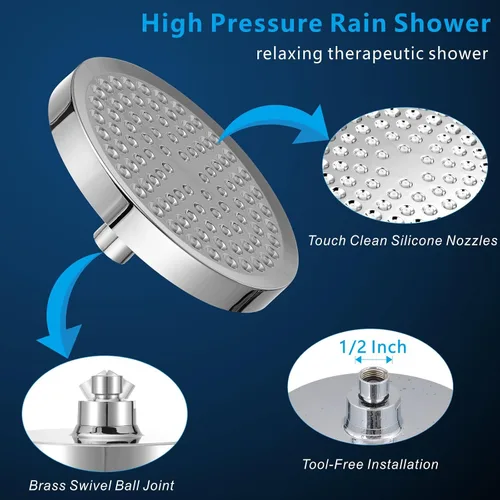 Miniatura 4 de Voolan Cabezal de ducha de lluvia de alta presión, aumento de presión de 6 pulgadas, ideal para reemplazar cabezales de ducha fijos de baño, fácil