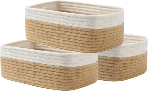 Miniatura 19 de Cesta tejida pequeña, 12 x 8 x 4.5 pulgadas, cesta de almacenamiento para organizar, bonita canasta de cuerda pequeña para estante de armario, cubos