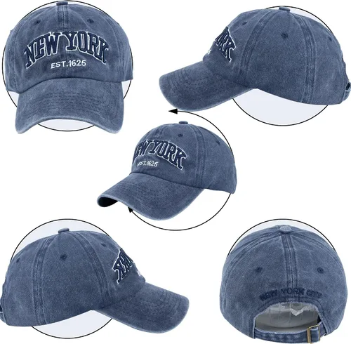 Miniatura 7 de Sombrero de béisbol New York Distressed-Adjustable Strapback - Sombrero de sarga lavada unisex, talla única