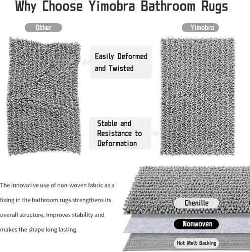 Miniatura 8 de Yimobra Tapete de baño lanudo de lujo original, tamaño grande, 24 x 17 pulgadas + forma de U de 24 x 20 pulgadas, suave y acogedor, súper absorbente