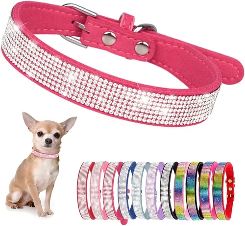 Miniatura 11 de Collar de Perro Pequeño, Collares de Perro con Diamantes de Imitación, Brillantes, Elegantes y con Detalles de Resplandecimiento para Razas XXS, XS