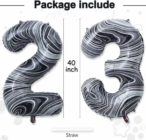 Miniatura 3 de Globos gigantes de papel de aluminio de mármol negro de 40 pulgadas, globos gigantes de helio del número 23 o 32 para decoraciones de cumpleaños