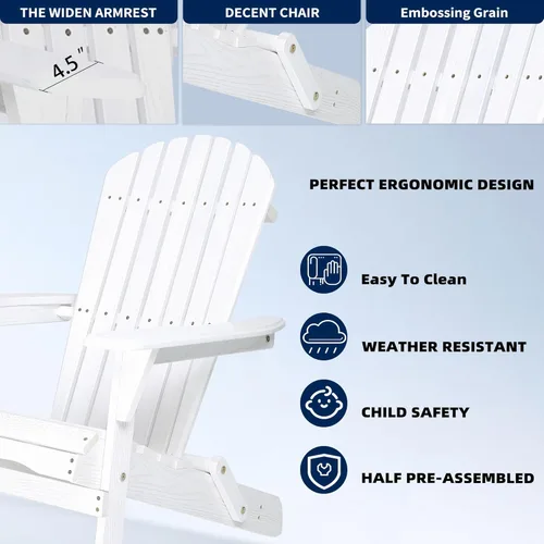Miniatura 3 de Hemlock - Juego de muebles de madera para patio, silla Adirondack plegable, juego de bar de patio con sillas para balcón, sillas para patio Blanco