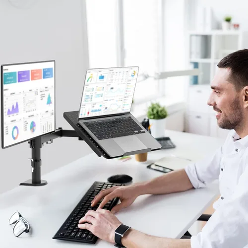 Miniatura 8 de WALI Soporte para laptop y monitor, soporte para monitor totalmente ajustable y bandeja para laptop para 1 portátil de hasta 17 pulgadas y 1