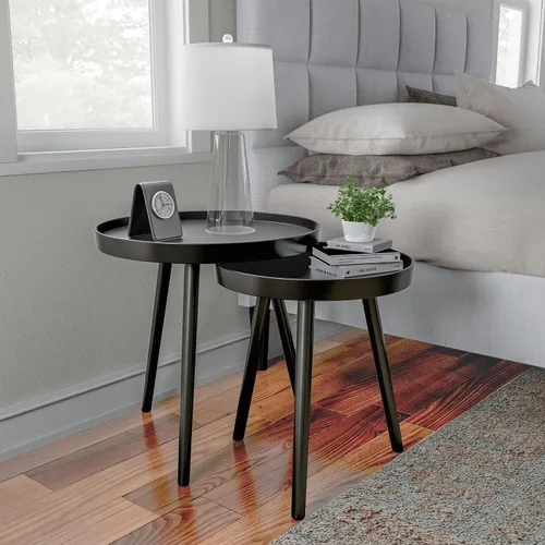 Miniatura 5 de Lavish Home - Mesas auxiliares anidables, juego de 2 mesas auxiliares redondas para sala de estar, dormitorio u oficina en casa, juego de mesa