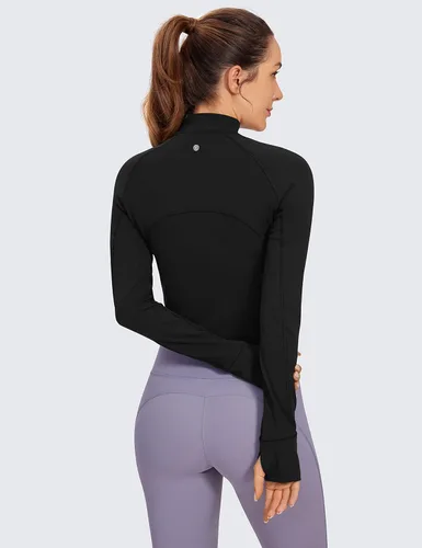 Miniatura 2 de CRZ YOGA Butterluxe - Camisetas de entrenamiento de manga larga para mujer, con cremallera de medio cuarto, camiseta deportiva con cuello