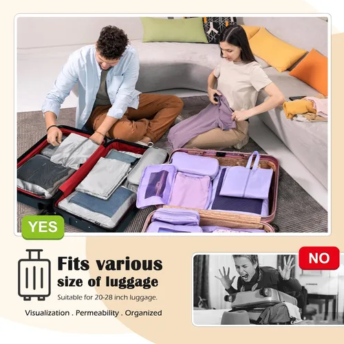 Miniatura 2 de Cubos de embalaje de compresión para viajes, juego de 8 cubos de embalaje con bolsa de aseo para accesorios de viaje, bolsa organizadora