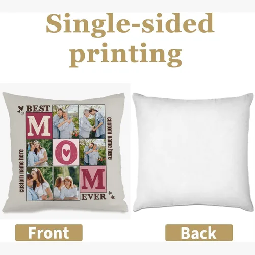 Miniatura 2 de Personalized Pillow Cover Combining 6 Images and Text for Mom, Cozy Throw Cushion Ideal as a Heartfelt Gift for Family Holidays Special Occasions or