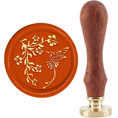 CRASPIRE Sello de cera de colibrí, sello de cera de rama, 1.181 in, retro, vintage, extraíble, latón, cabeza con mango de madera, para invitaciones