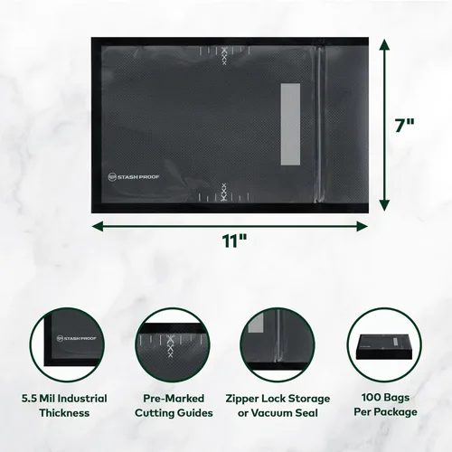 Miniatura 4 de Bolsas de polietileno de almacenamiento resistentes con cierre al vacío de 7 x 11 pulgadas (negro y transparente) (100 unidades) sin BPA de 5.5 mil