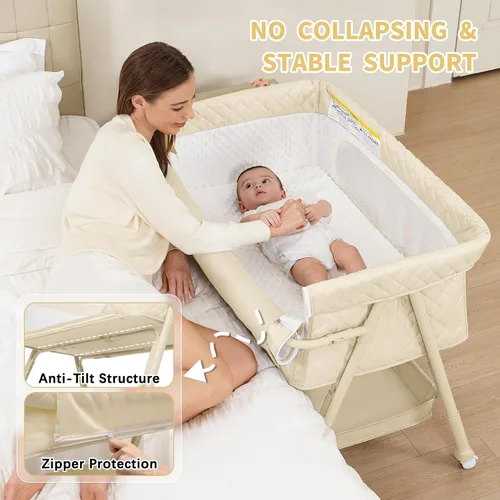 Miniatura 3 de Cuna para bebé recién nacido, moisés junto a la cama con malla transpirable y colchón, cuna fácil de mover para recién nacidos con ruedas que se