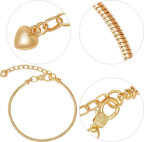 Miniatura 3 de Juego de 10 pulseras de cadena chapada en oro, cadena de serpiente con corazón y langosta europea, pulsera para Navidad, bricolaje, joyería
