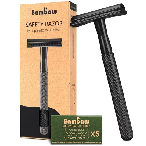 Miniatura 12 de Bambaw Maquinilla de Afeitar de Seguridad de Doble Filo para Hombres con Soporte, Maquinilla de Afeitar de Metal Reutilizable con 5 Cuchillas