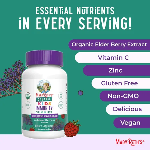 Miniatura 7 de MaryRuth Organics Gomitas de Apoyo Inmunológico para Niños USDA Organic Gomitas de Vitamina C, Zinc y Saúco para Niños Apoyo Inmunológico