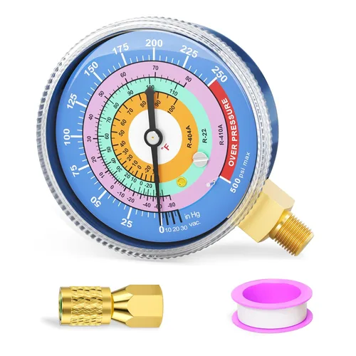 Miniatura 9 de MEANLIN MEASURE Medidor de presión de refrigeración, 1/8" NPT, 0-800Psi, 2-3/4" dial, R-404A, R-22, R-410A, grado F, con 1/4" NPT y 3/8" NPT buje