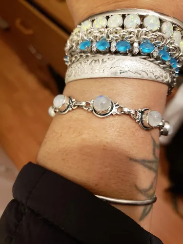 Miniatura 55 de Round Shape Natural & Synthetic Gemstones Silver Plated Bracelets for Women - Vintage Bohemian Style Handmade Birthstone Adjustable Link Bracelet