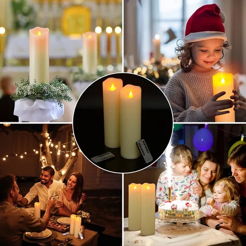 Miniatura 7 de PChero Velas parpadeantes sin llama de 10 x 3 pulgadas con control remoto y temporizadores, velas LED de cera real que funcionan con pilas, juego