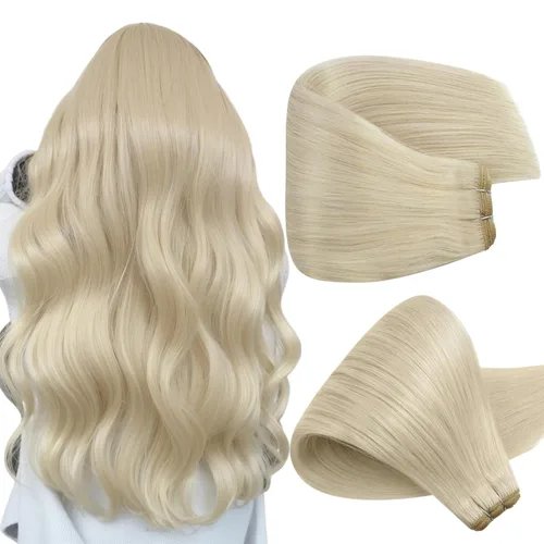 Miniatura 48 de Full Shine Extensiones de cabello humano, 18 pulgadas, mechones de trama, color #2 castaño oscuro, 3.5 onzas, cabello Remy para coser, doble trama