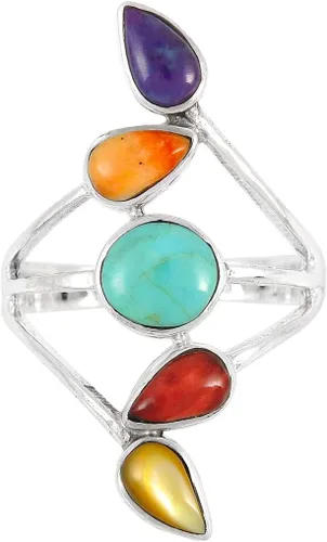 Miniatura 2 de Anillo turquesa de plata de ley 925 con piedras preciosas auténticas tamaño 6 a 11